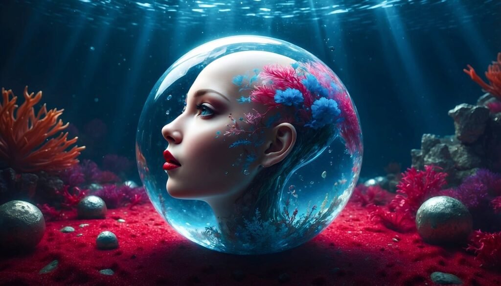 ai generated, woman, glass sphere-8719750.jpg